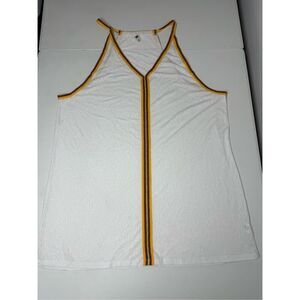 Wave Zone Beach Tank Top Tunic White Yellow Size L/XL Sheer Slub Textured Fabric